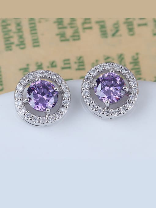Purple Europe And The United States  Anti-allergic Disc Zircon Cluster earring