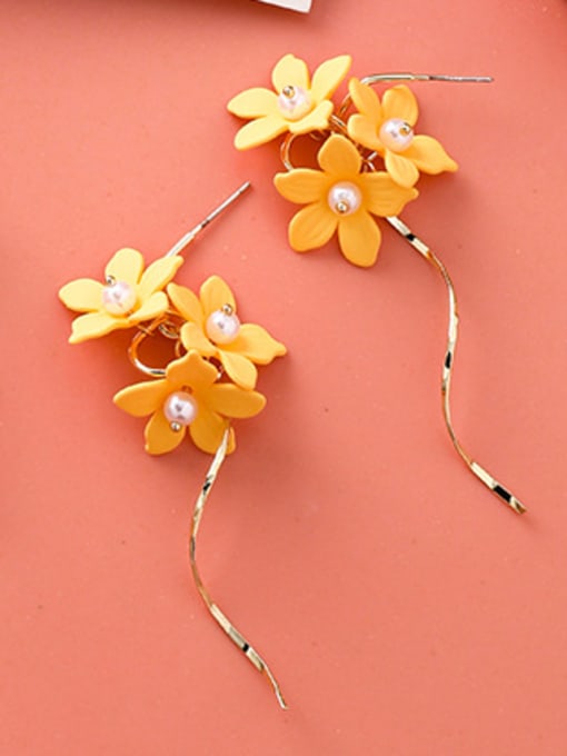 B Yellow Alloy With Rose Gold Plated Bohemia Flower Wave Line Drop Earrings