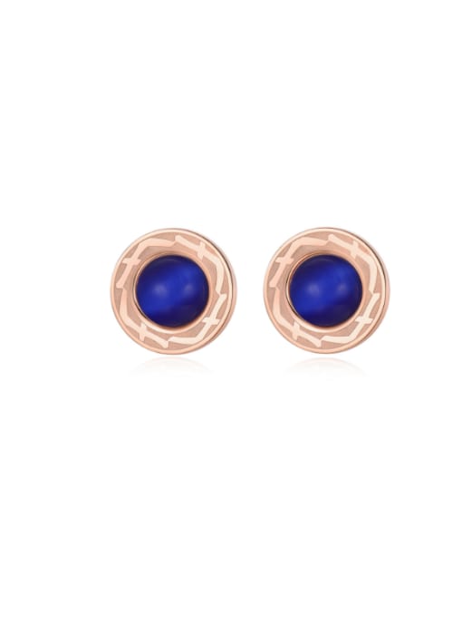 Blue European And American Titanium Steel Opal Round stud Earring
