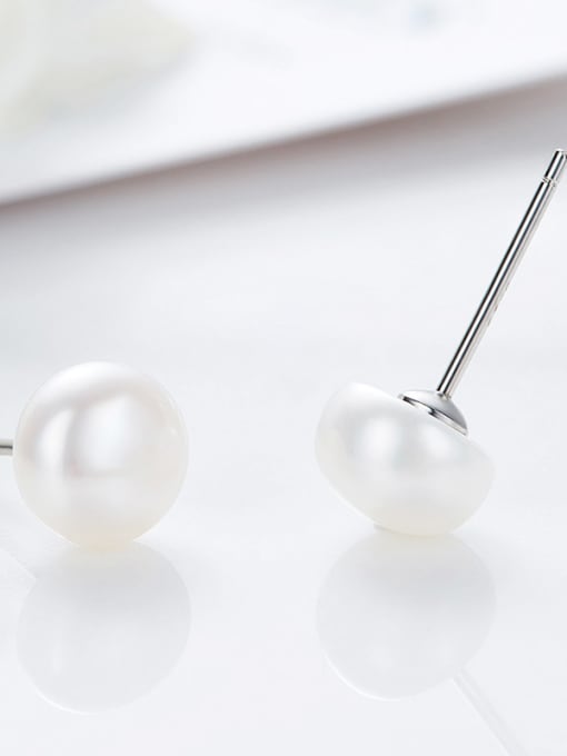 CEIDAI Simple Little Artificial Pearl 925 Silver Stud Earrings 2