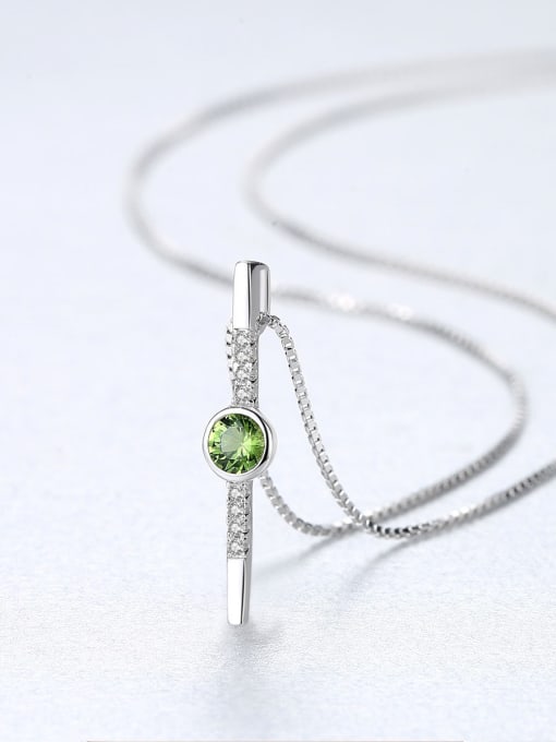 CCUI Sterling Silver Green Crystal with 3A Zircon Necklace 0
