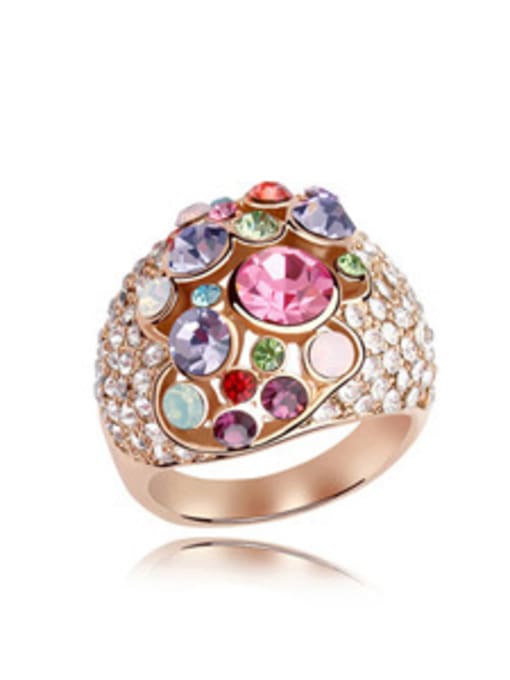 multi-color Exaggerated Cubic austrian Crystals Alloy Ring
