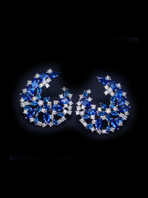 Blue Moon Shaped Zircon Stud Cluster earring