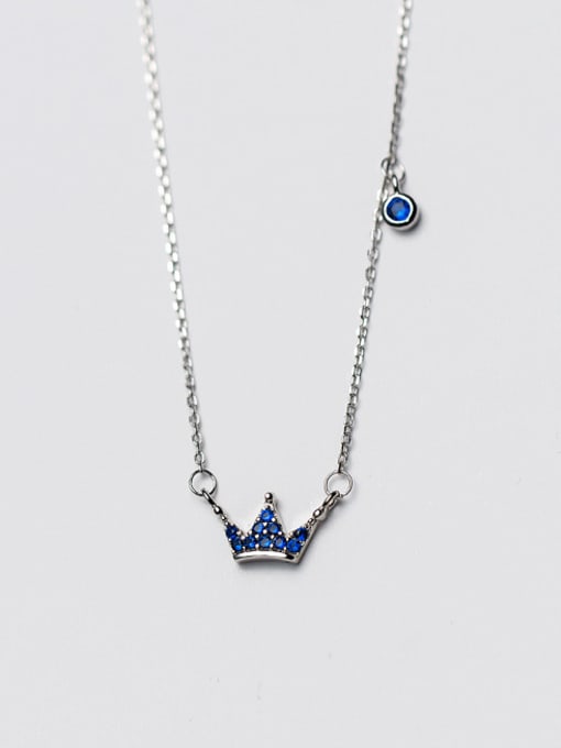 blue Elegant Crown Shaped S925 Silver Zircon Necklace