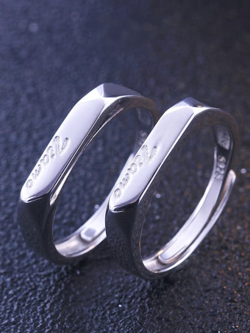 Dan 925 Sterling Silver With  Monogrammed   Simplistic Lovers  Free Size Rings 2