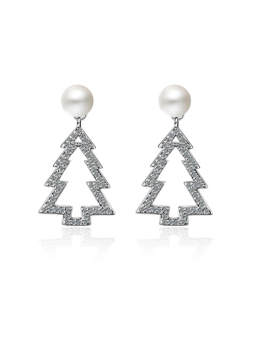 white pearl Personalized Christmas Tree Imitation Pearl Stud Earrings
