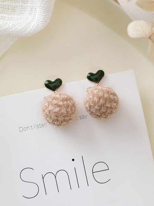 D Brown Alloy With Rose Gold Plated Cute Round Wool  Ball Drop Earrings
