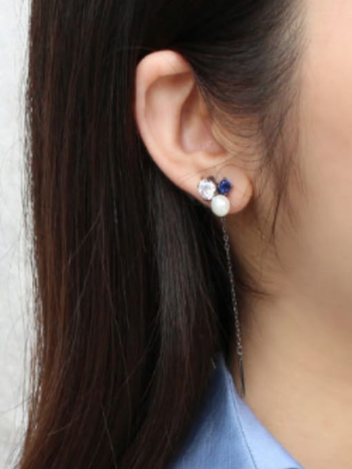 DAKA Fashion Artificial Pearl Cubic Zirconias Silver Stud Earrings 1