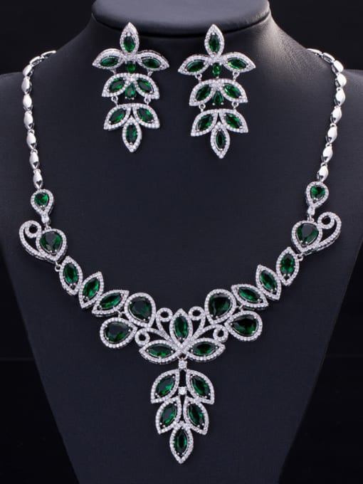 Green Fashionable Leaf-shape Two Pieces Jewelry Set