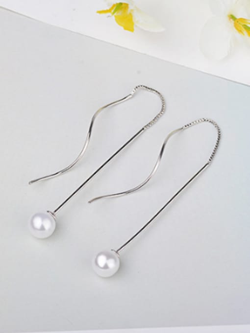 AI Fei Er Simple White Imitation Pearl Copper Line Earrings 2