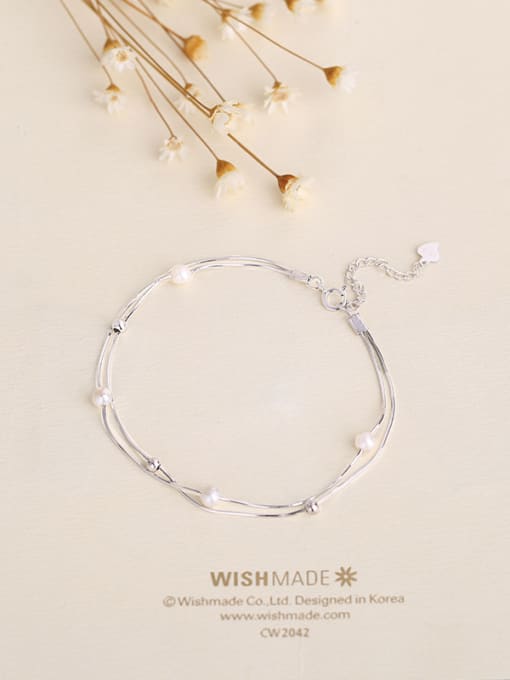 One Silver Women Temperament Double Chain Pearl Bracelet 1