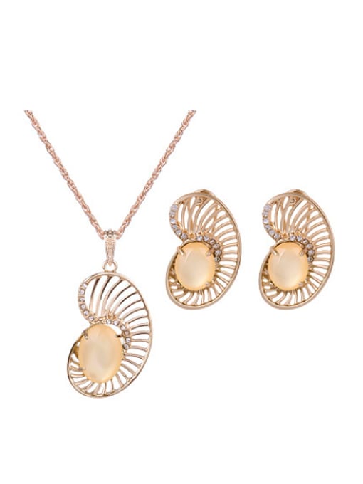 BESTIE 2018 Alloy Imitation-gold Plated Fashion Oval Artificial Stones Two Pieces Jewelry Set 0