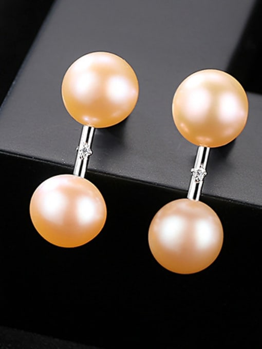 Pink Sterling Silver 7-8mm natural freshwater pearl Earrings
