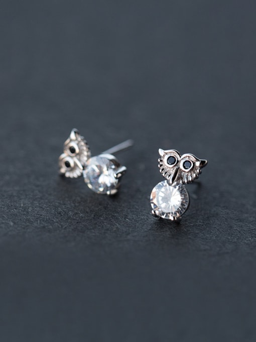 Rosh Lovely Owl Shaped Shimmering Zircon S925 Silver Stud Earrings 0