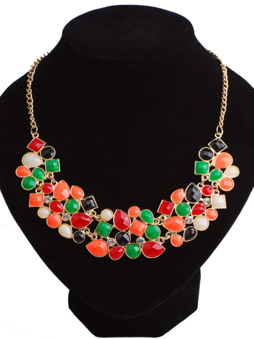 multi-Color Exaggerated Geometrical Stones Gold Plated Alloy Necklace