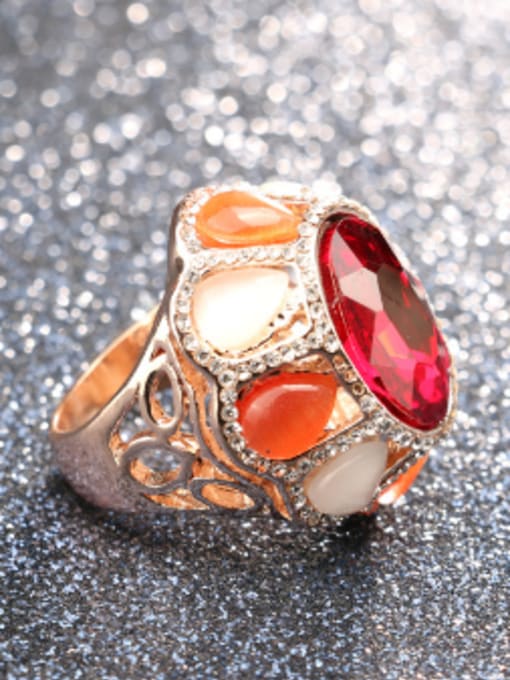 Gujin Retro style Exaggerated Red Crystal Opal stones Ring 2