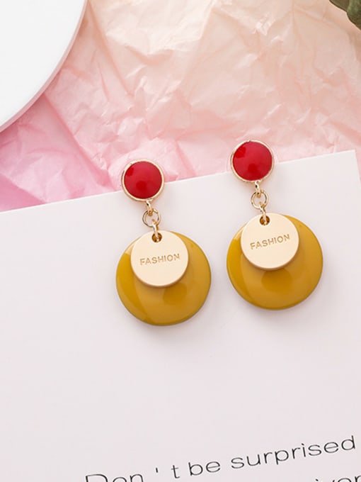 A yellow Alloy With Enamel Simplistic Round Drop Earrings