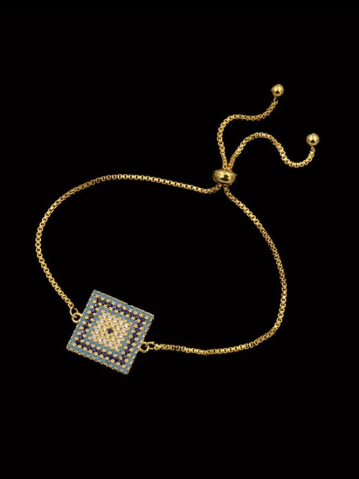Golden Square Color Stones Adjustable Bracelet