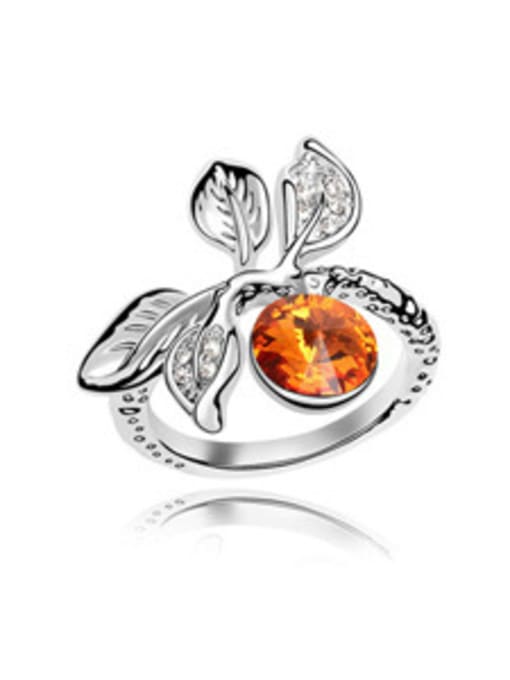 Yellow Personalized Leaves Cubic austrian Crystal Alloy Ring