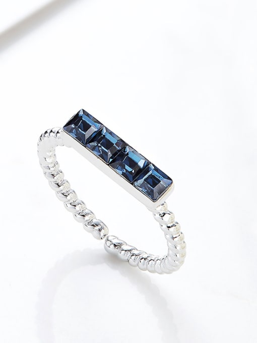 CEIDAI Simple Blue austrian Crystals 925 Silver Opening Ring 2