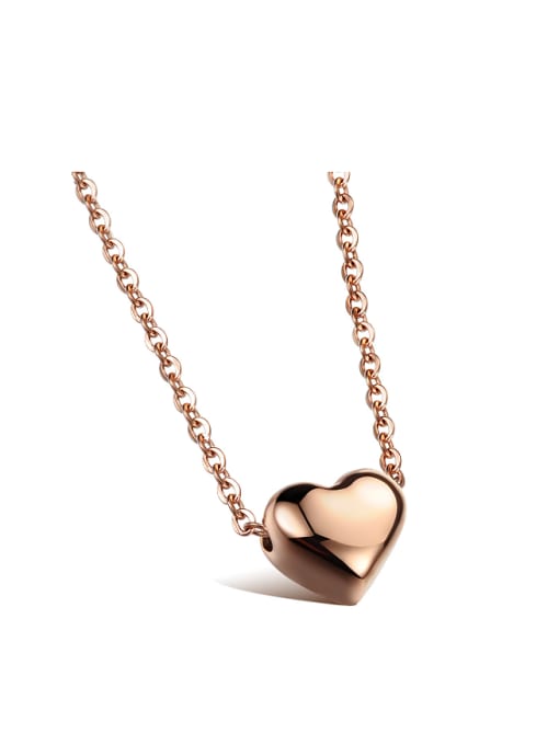 Rose Gold Simple Little Heart shaped Pendant Titanium Necklace