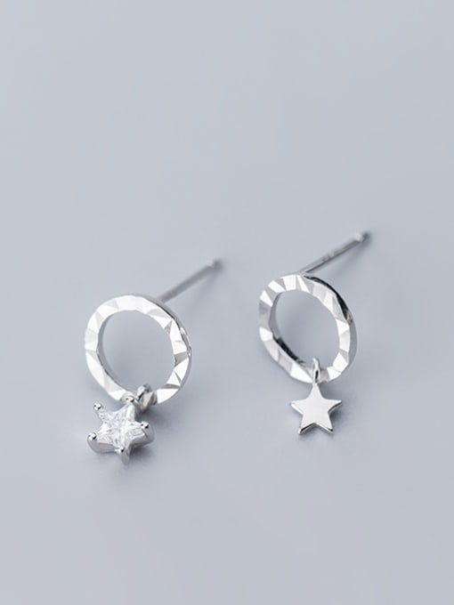 Rosh 925 Sterling Silver With Silver Plated Personality Round&Star Stud Earrings 2