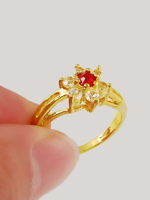 Yi Heng Da Women Luxury Flower Shaped Red Rhinestones Ring 1