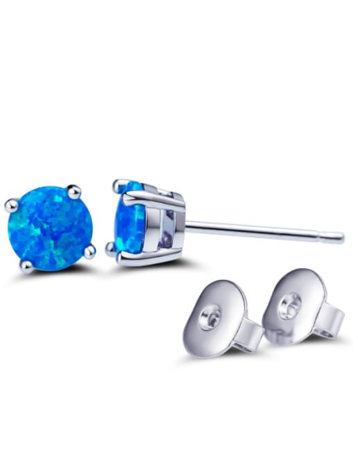 Blue 8MM Opal Stone stud Earring
