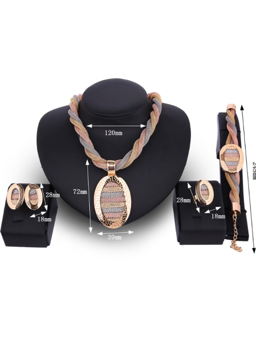 BESTIE Alloy Imitation-gold Plated Fashion Oval-shaped Hollow Grid Four Pieces Jewelry Set 2
