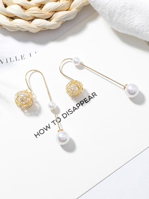 2# Alloy With Gold Plated Fashion Metal Ball Imitation Pearl Drop Earrings