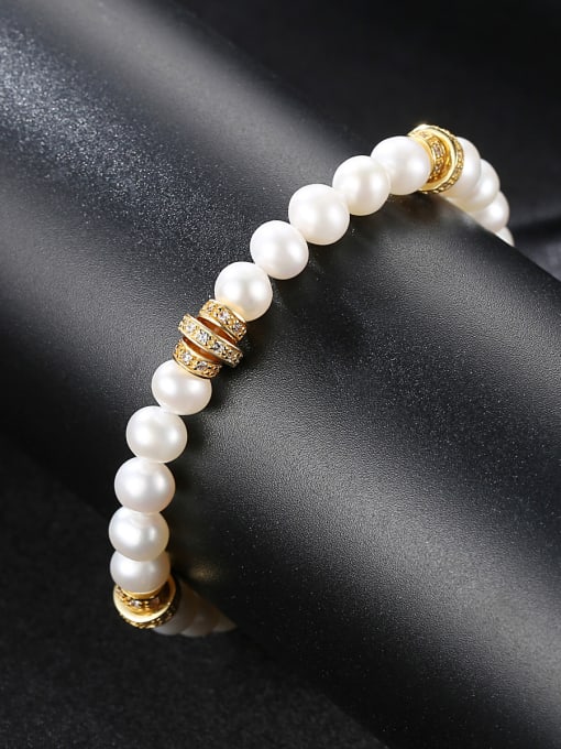 CCUI Pure silver freshwater pearl beads Gold Zricon Bracelet 2
