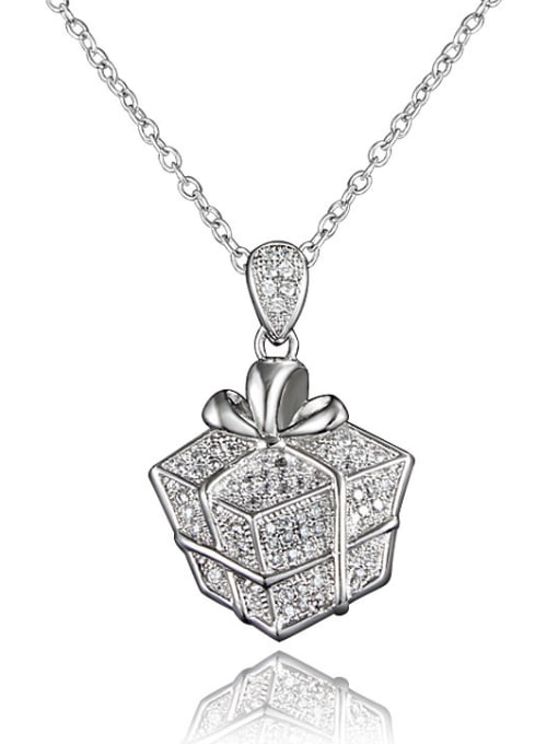 White Gold Delicate Platinum Plated Box Shaped Zircon Necklace