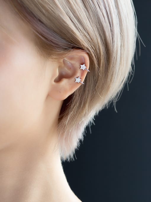 Rosh Silver zircon Pentagram ear clip earrings 1