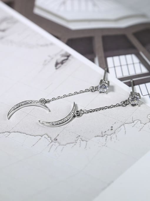 Peng Yuan Simple Shiny Zirconias-Studded Moon 925 Silver Drop Earrings 2