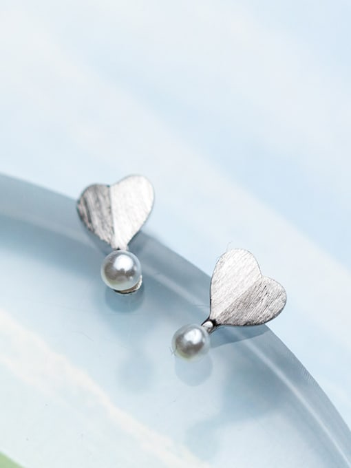 Rosh Elegant Heart Shaped Artificial Pearl Brushed Stud Earrings 0