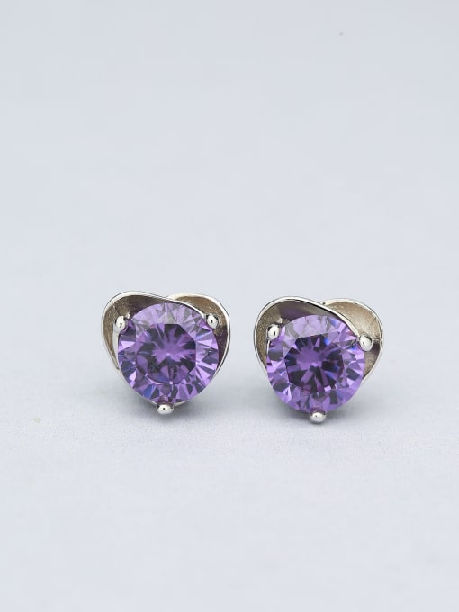 One Silver Exquisite Purple Zircon Heart Earrings 2