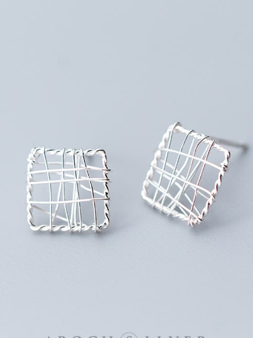 S925 Silver Square Sterling Silver square hollow lines love shaped square lace studs