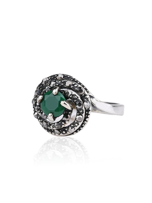 Gujin Retro style Round Resin stone Grey Crystals Alloy Ring 0