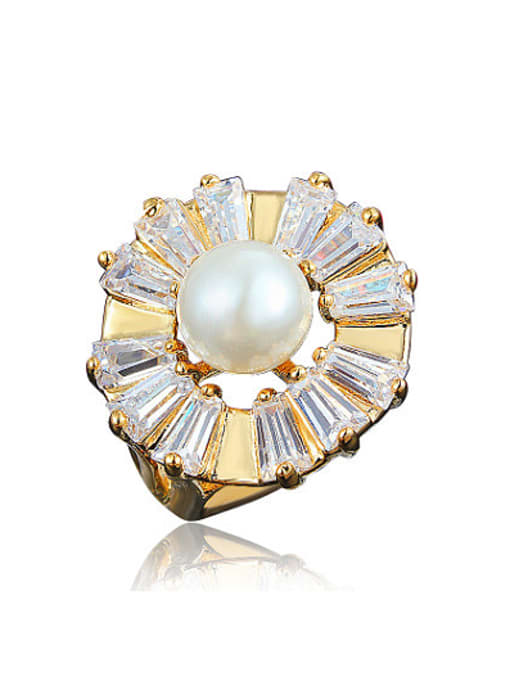 SANTIAGO Women Elegant 18K Gold Plated Artificial Pearl Ring