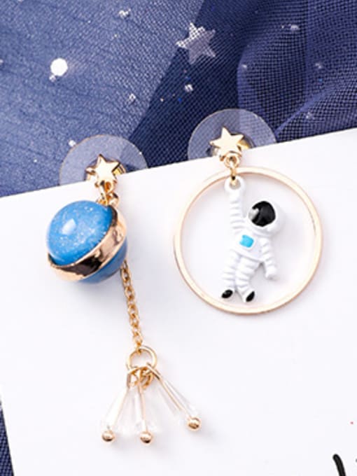Drawing Paragraph Alloy With Rose Gold Plated Cute Astronaut Asymmetry Planet Moon Drop Earrings