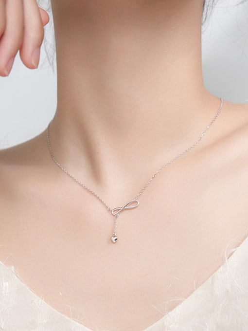 Rosh 925 Sterling Silver With Platinum Plated Simplistic  Smooth  Bowknot Necklaces 2