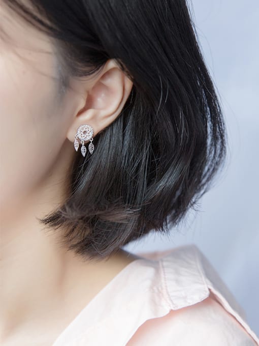 Rosh Elegant Geometric Shaped S925 Silver Rhinestone Drop Earrings 1