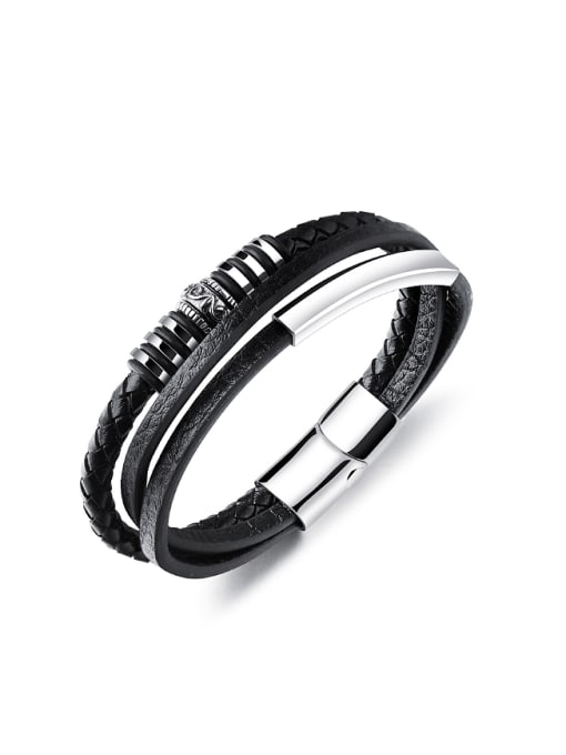Open Sky Fashion Multi-band Black Artificial Leather Bracelet