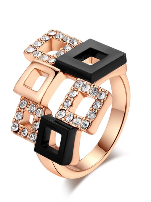 Rose And Black 9# Squares Hollow New Design Copper Ring