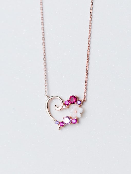 Rosh Elegant Rose Gold Plated Flower Shaped Zircon S925 Silver Necklace