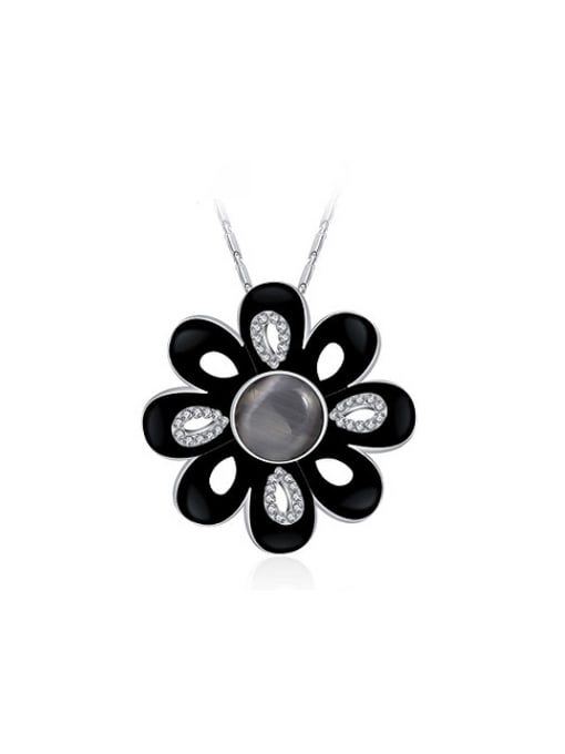 Ronaldo Black Flower Shaped Opal Enamel Necklace 0