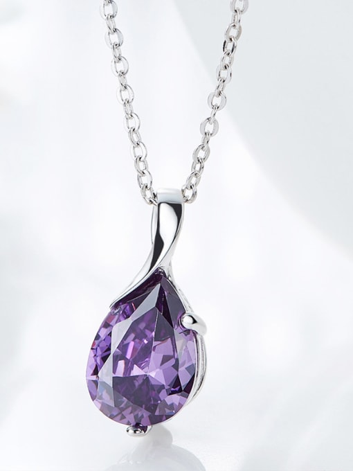 CEIDAI Simple Water Drop Purple Zircon 925 Silver Necklace 2