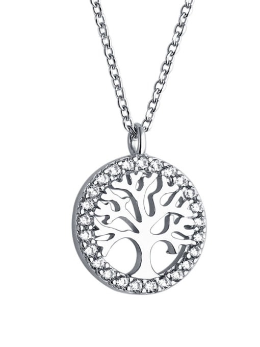Dan 925 Sterling Silver With Cubic Zirconia Simplistic Wishing tree round card Necklaces