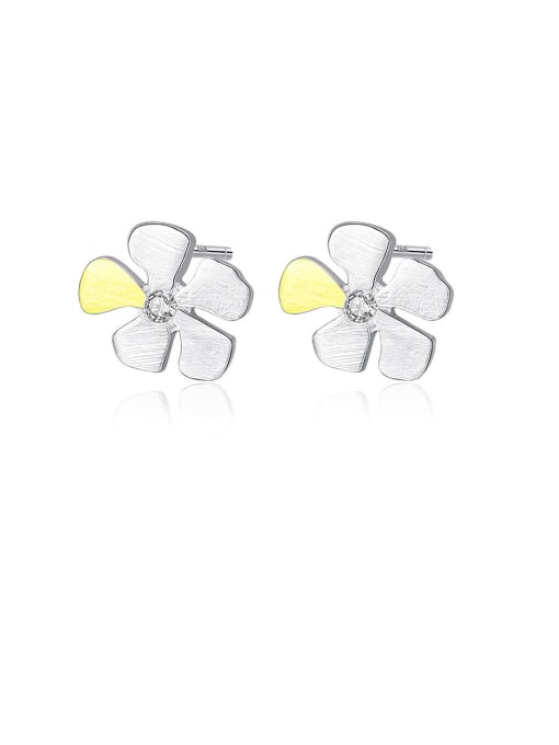 CCUI 925 Sterling Silver With Cubic Zirconia  Cute Two-Color Flower Stud Earrings 0