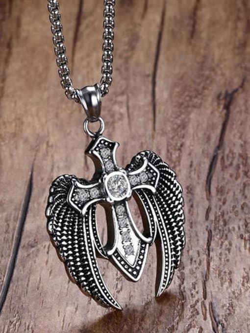 CONG Personality Cross Shaped Shimmering Rhinestone Titanium Pendant 1